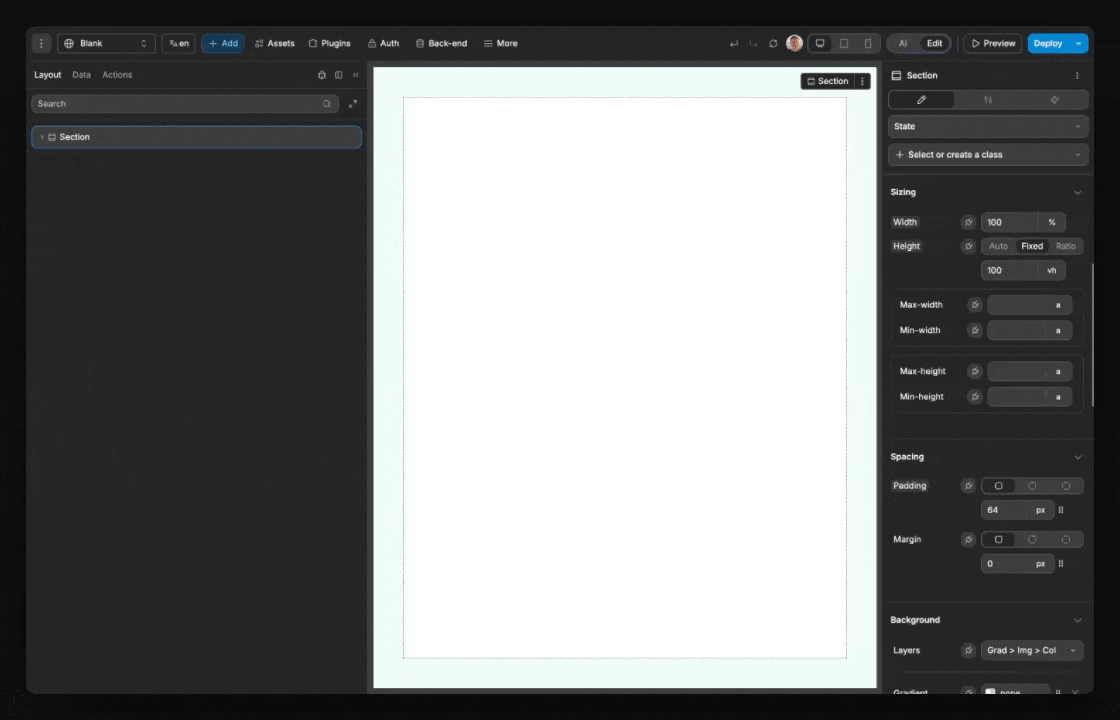Dragging an element to the canvas