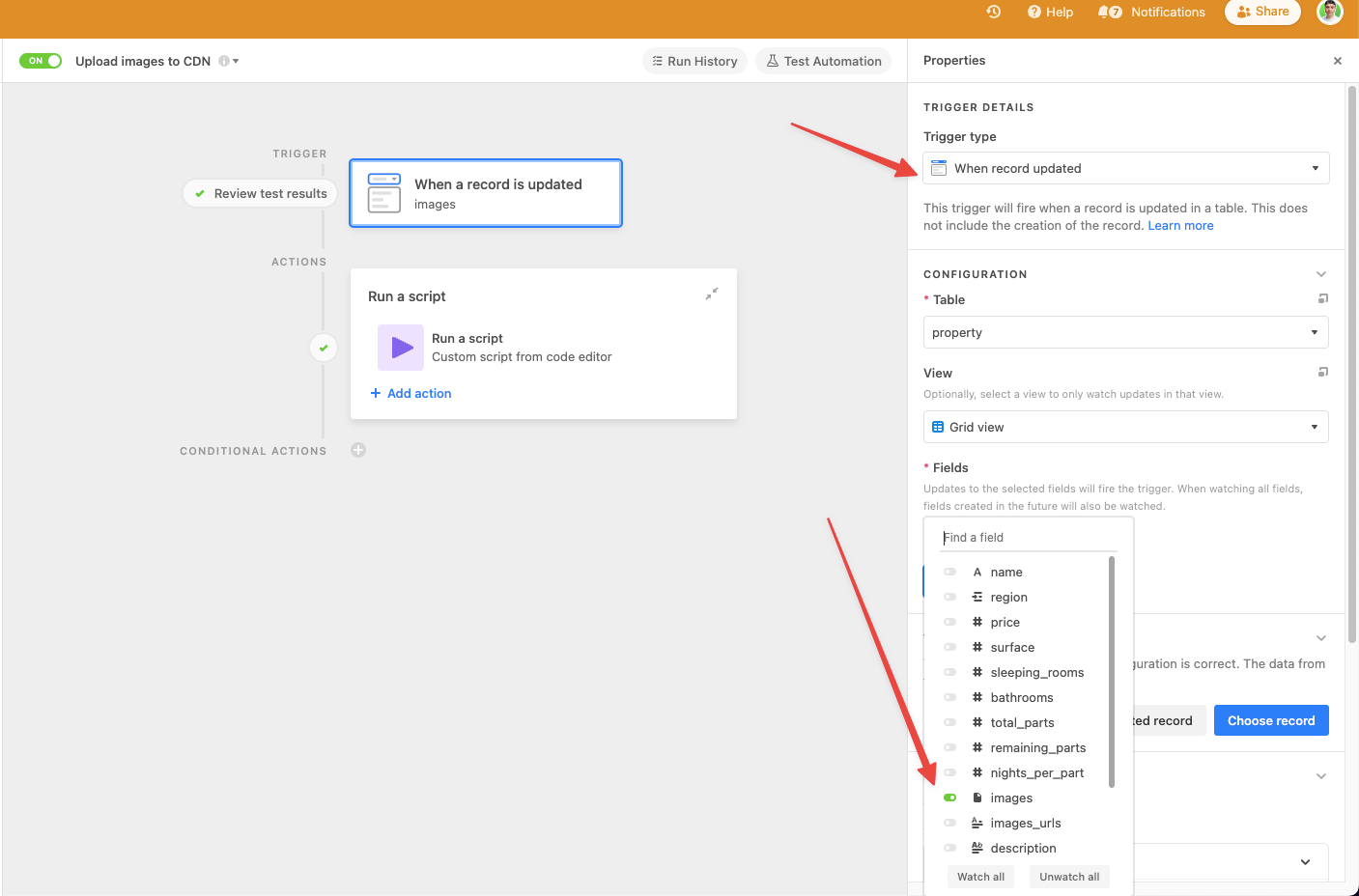 Airtable automation when record is updated