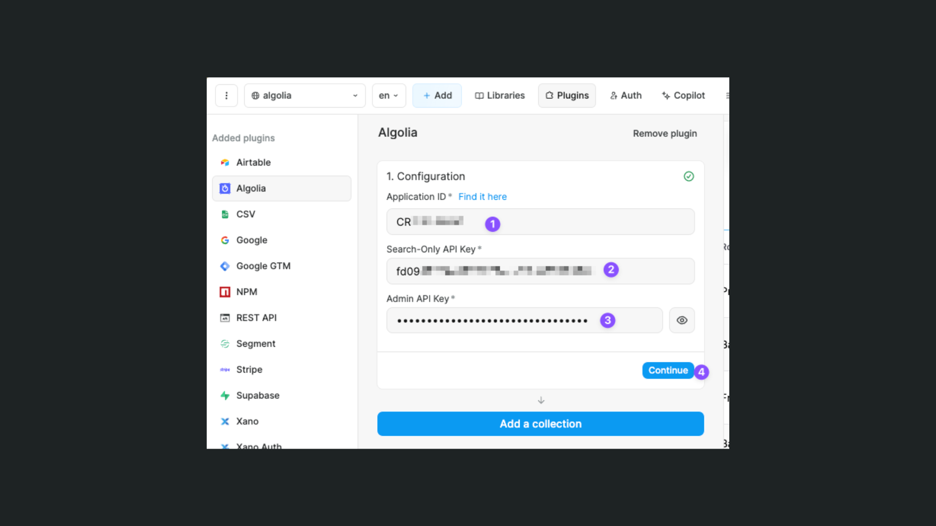 Algolia settings in WeWeb