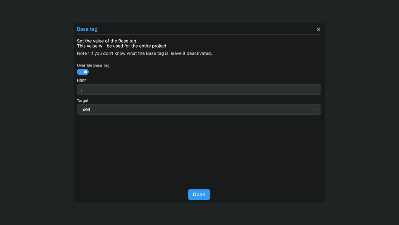 Override base tag in WeWeb