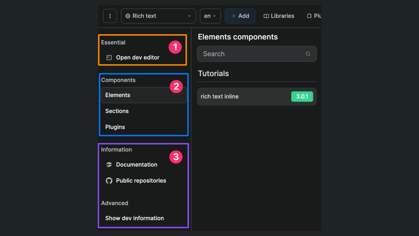 App development menu