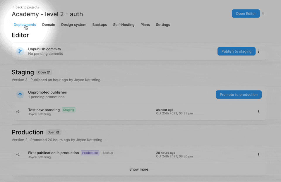 Editor backups linked to publication