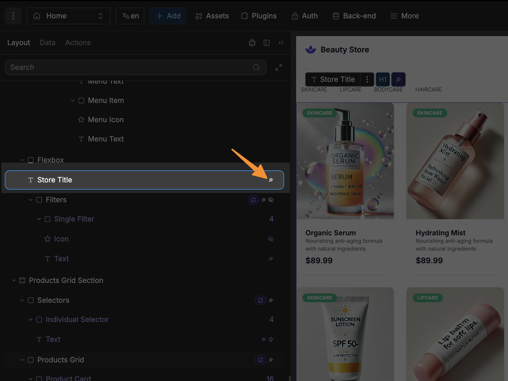 Plug icon in layout tree