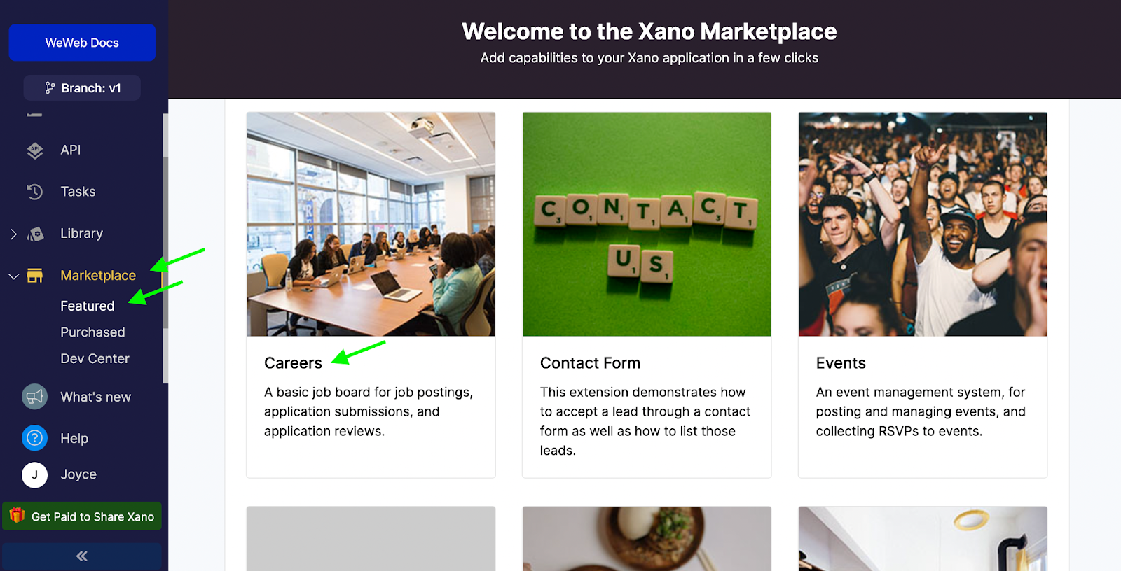 Careers template in Xano