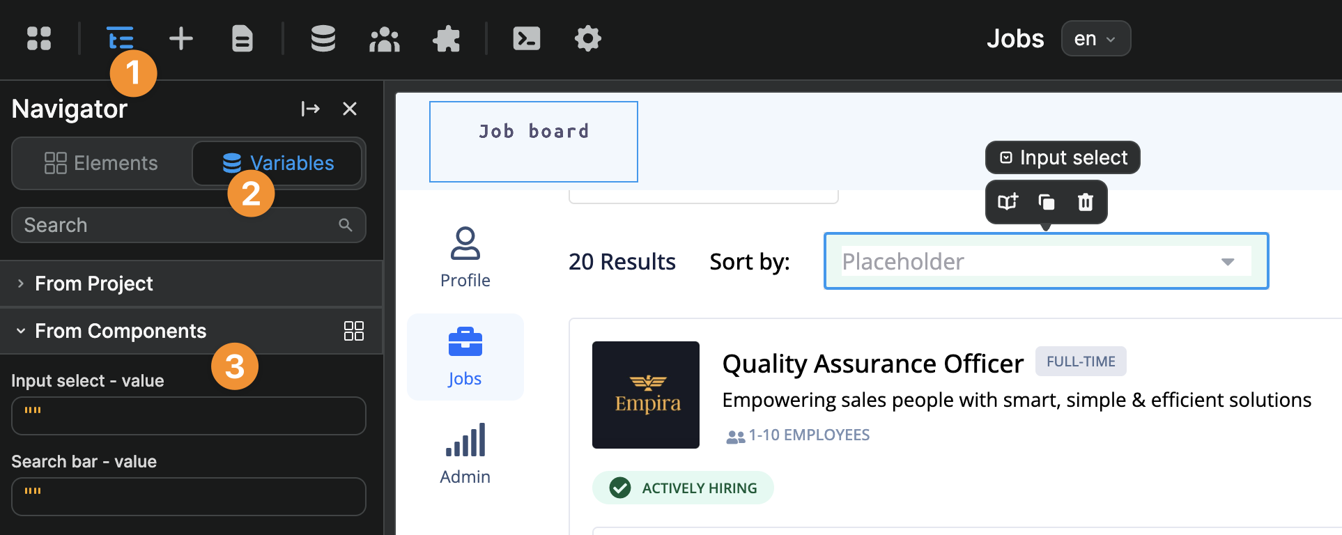 Select element variable