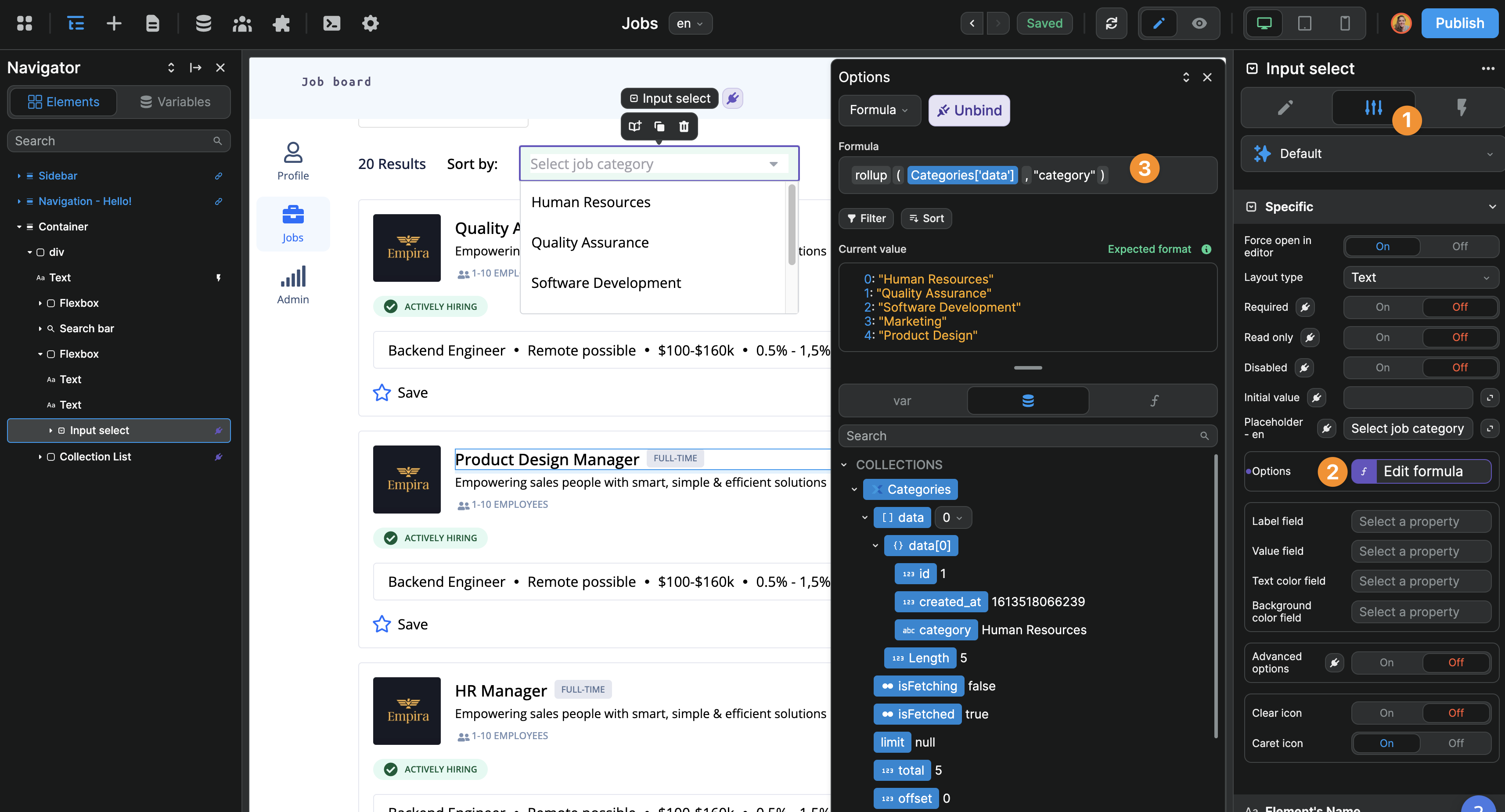 Binding the select options