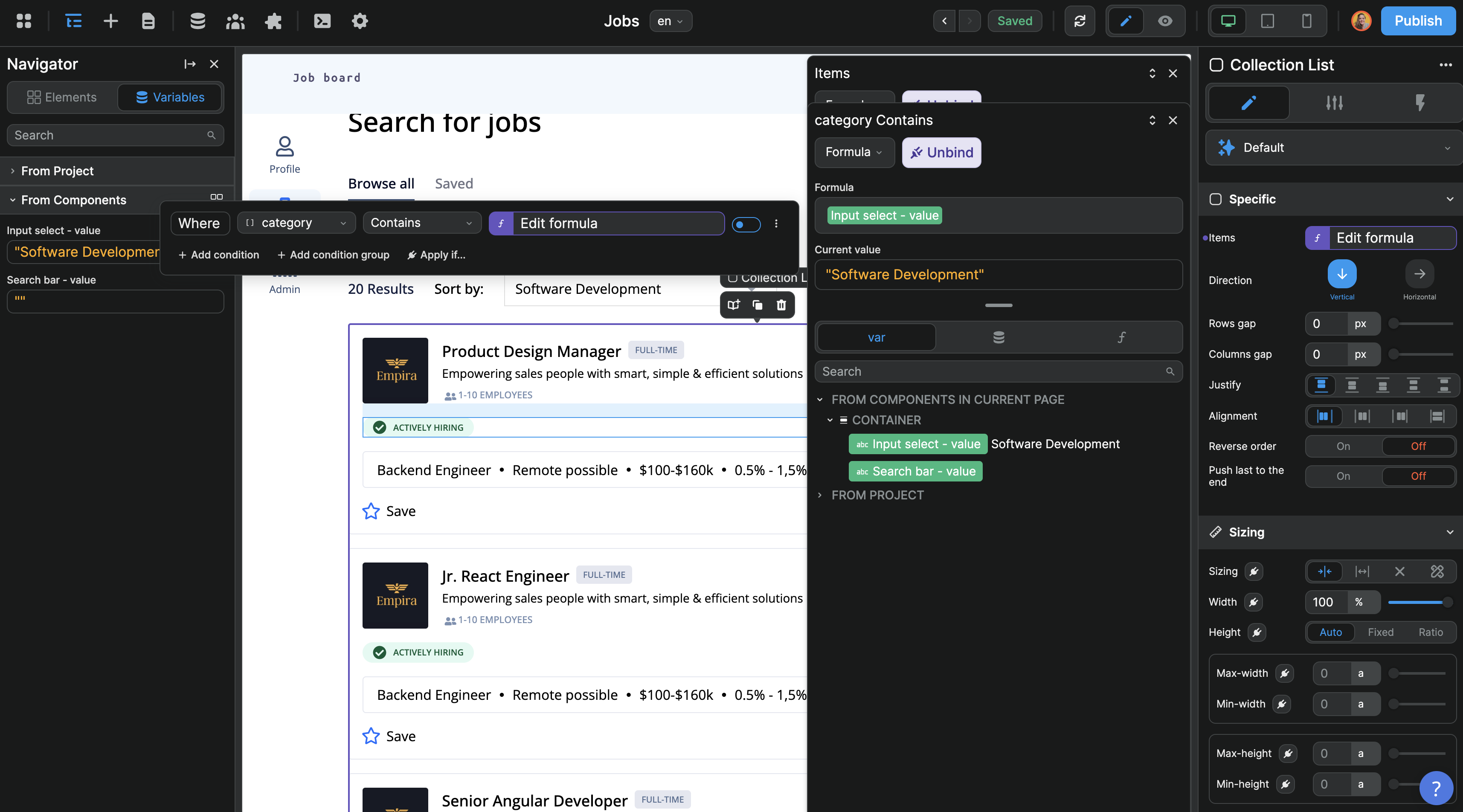 Filtering with the select variable