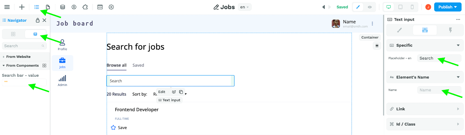 Search element variable