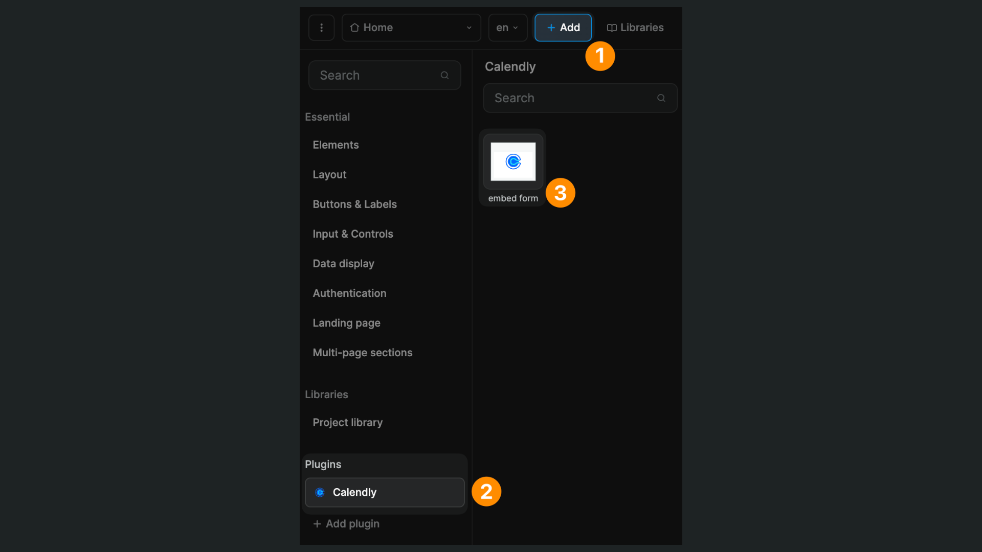 Calendly element in Add menu