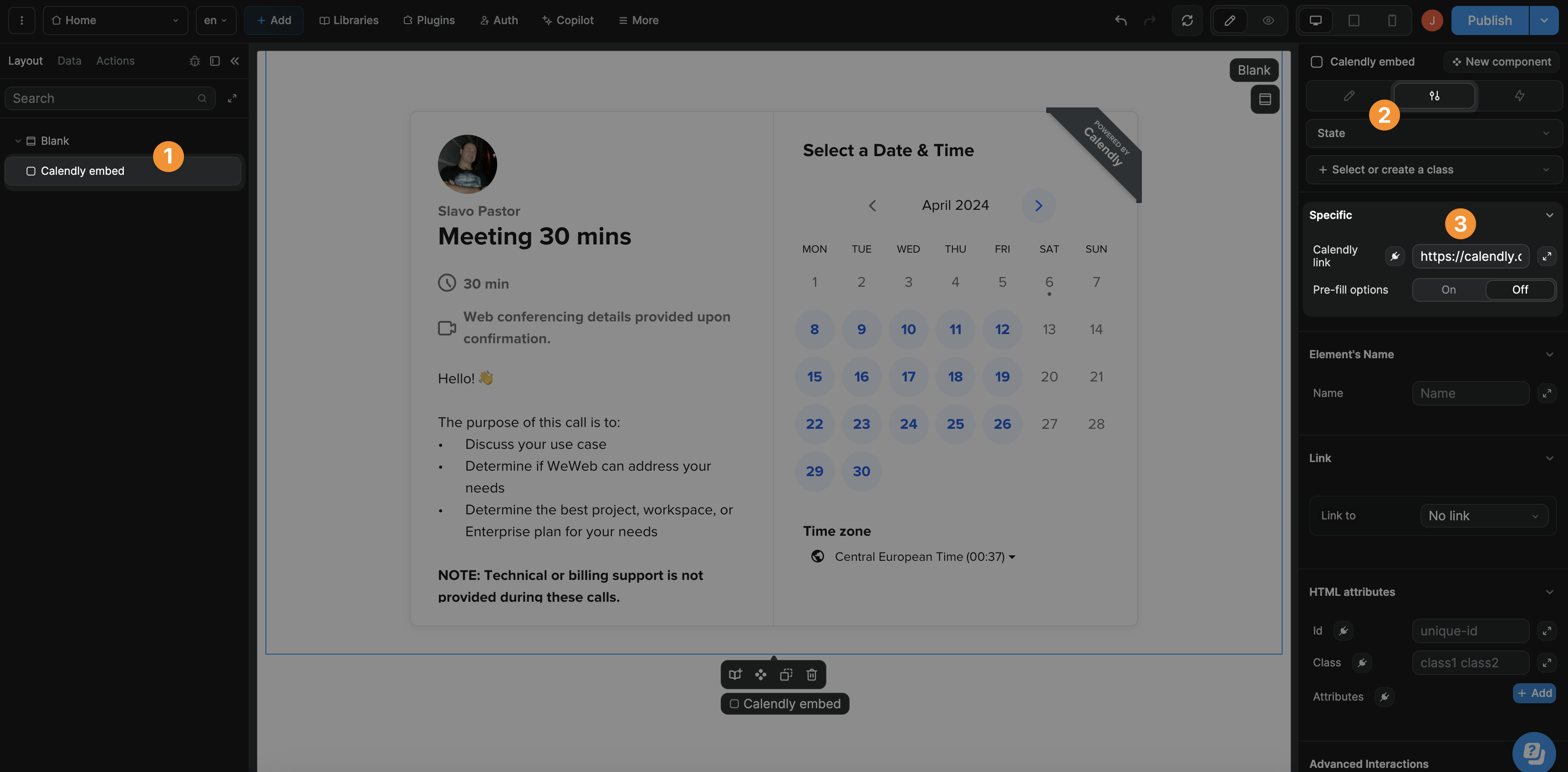 Display Calendly calendar on a WeWeb page
