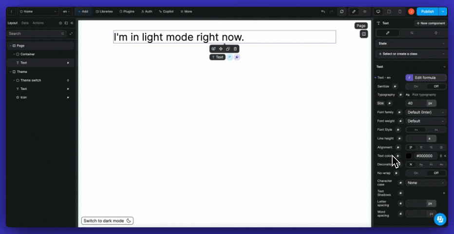 Binding colors in WeWeb