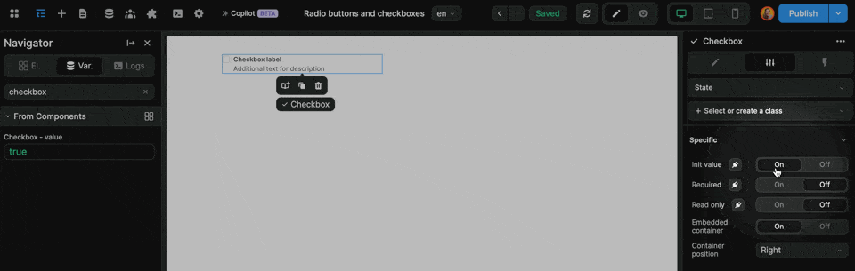 Checkbox initial value