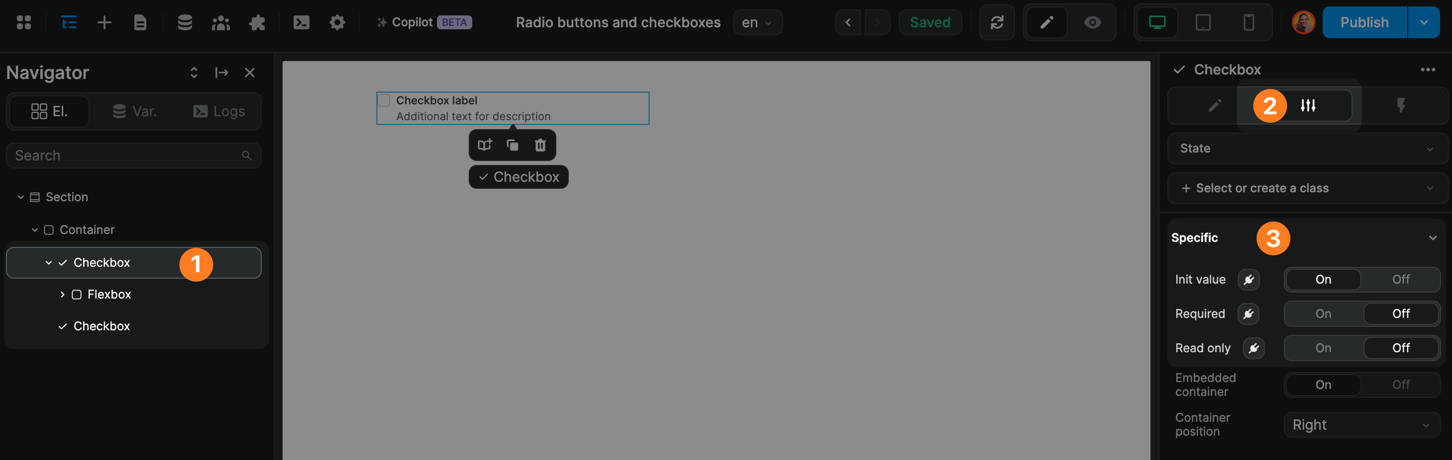 Checkbox specific settings