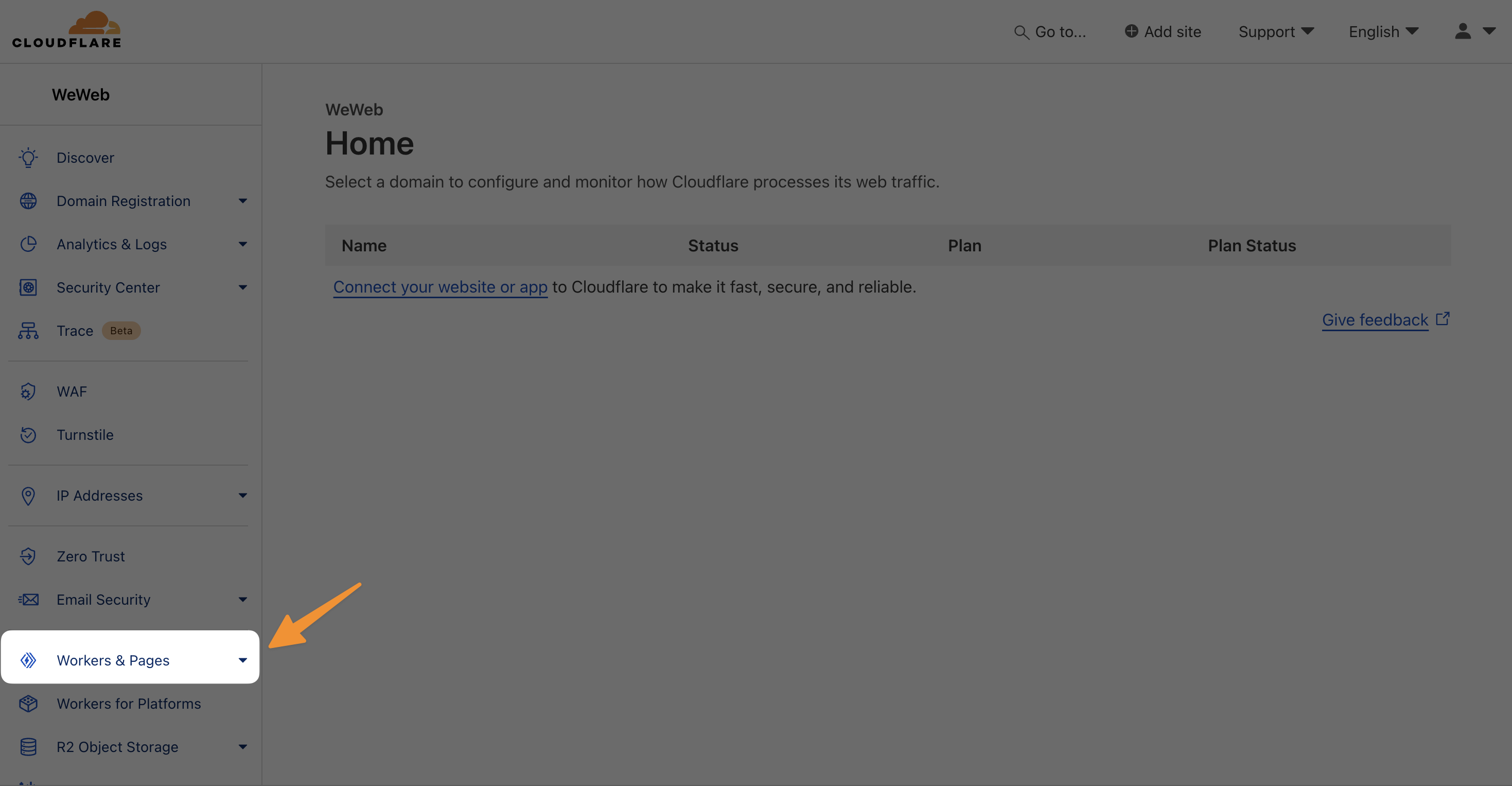 Cloudflare's dashboard on Workers and Pages section