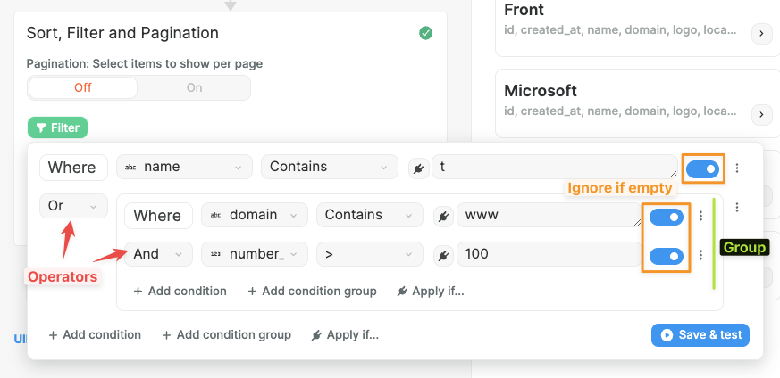 Filters in a WeWeb collection
