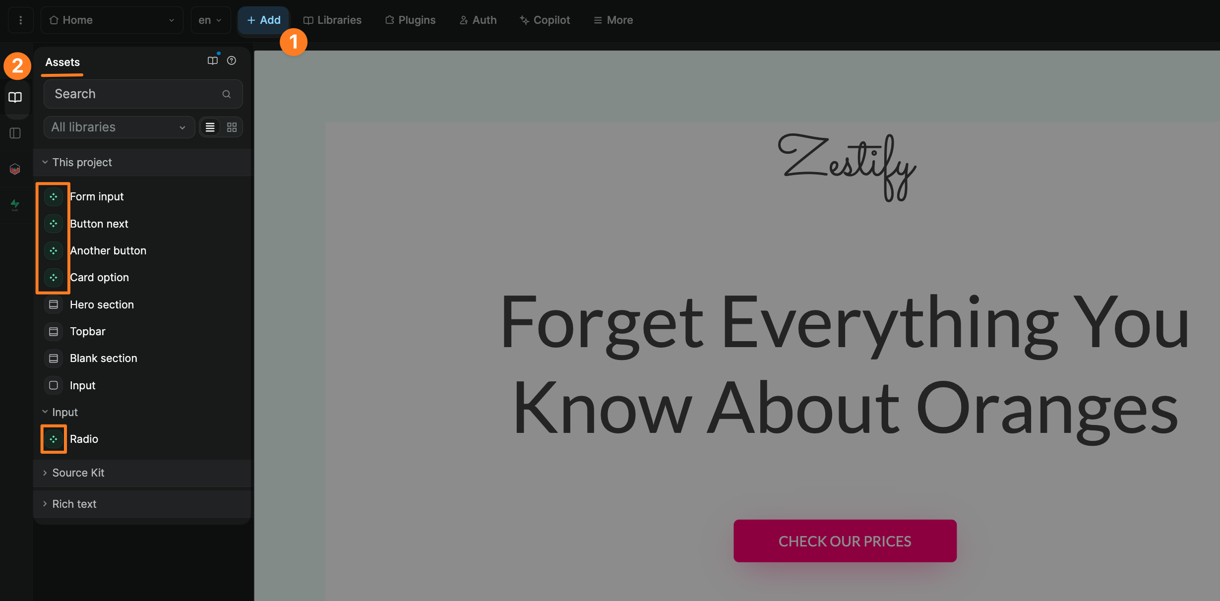 Create component in right tab