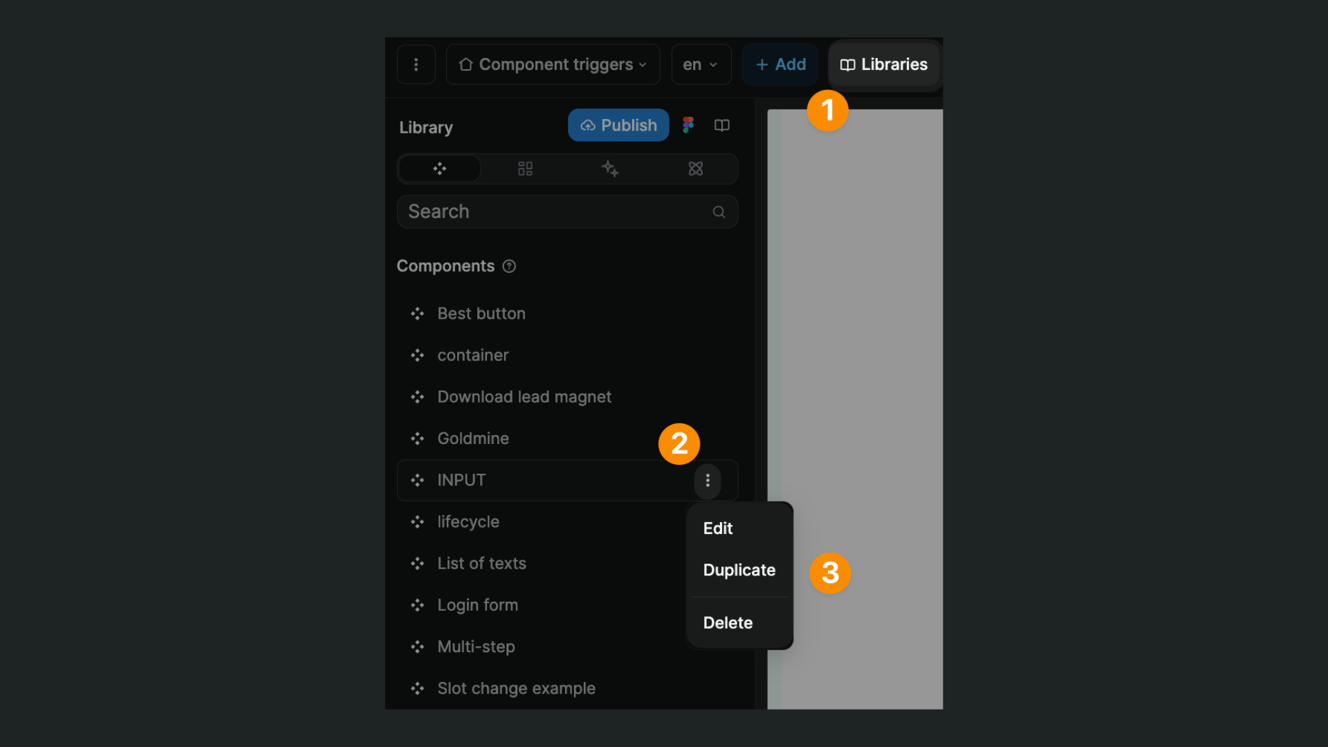Find, rename, or delete project components