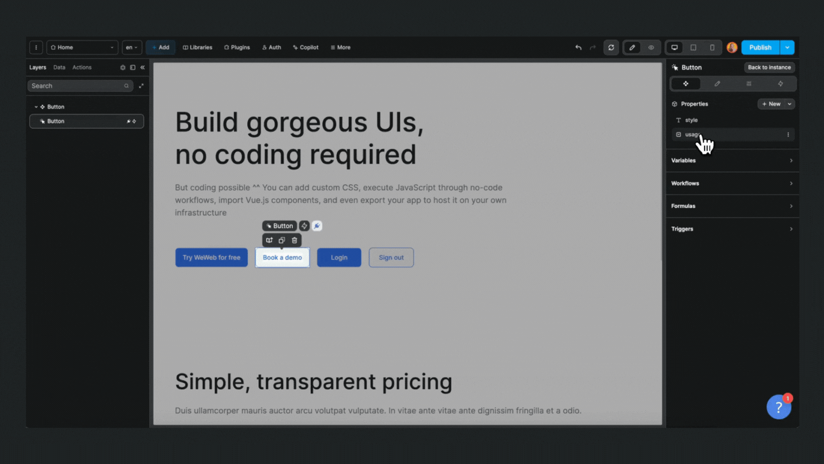 Component property advanced options