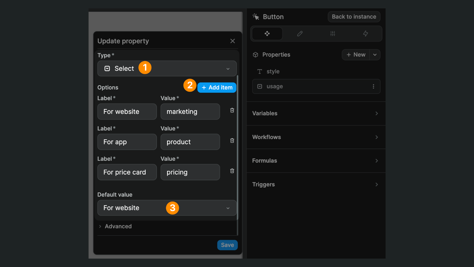 Component select property type