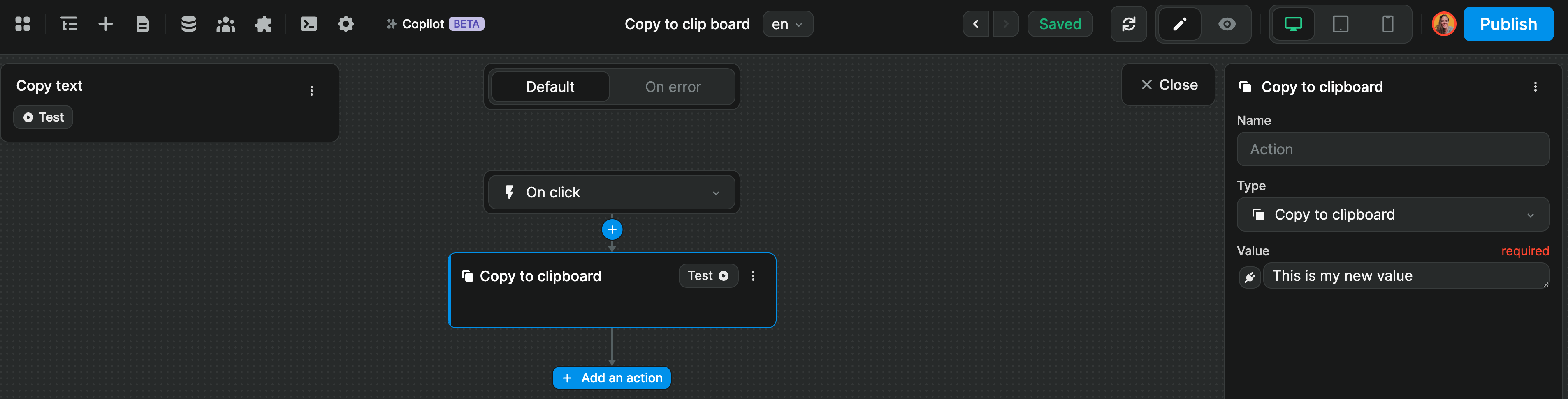 Copy to clipboard action in WeWeb