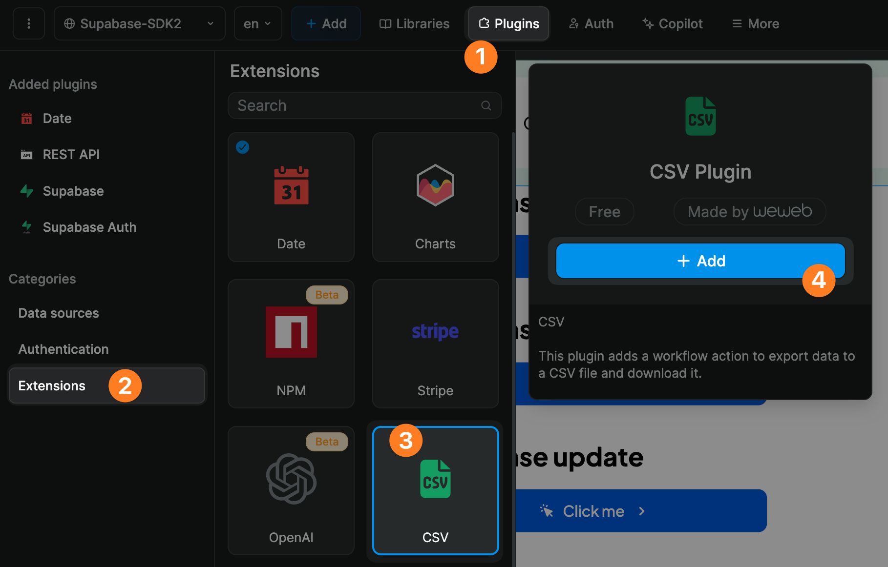 Add Download CSV plugin
