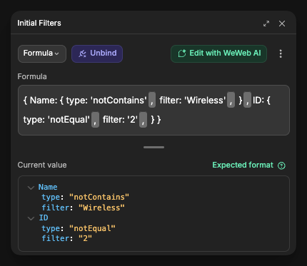 Initial Filters Setting