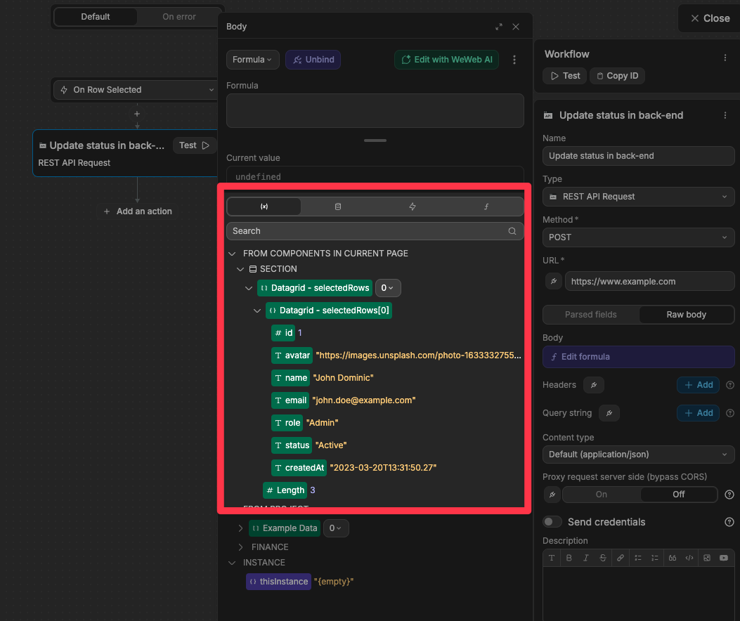 Rows Selected Variable Data