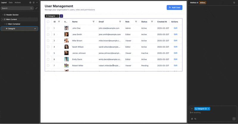Update a datagrid with AI