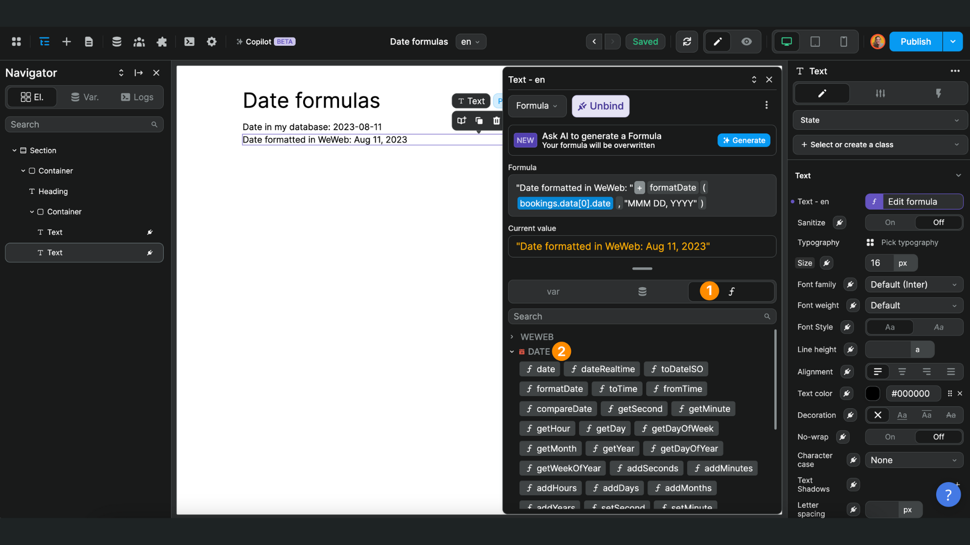 Date formulas in the explorer