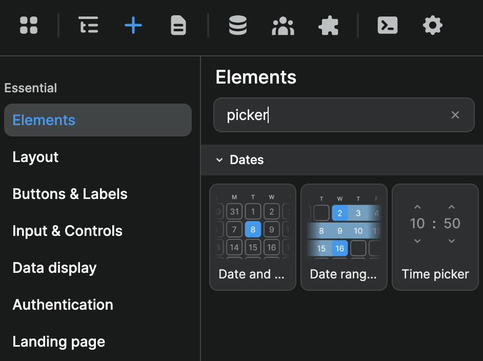 Date pickers in the WeWeb Add panel