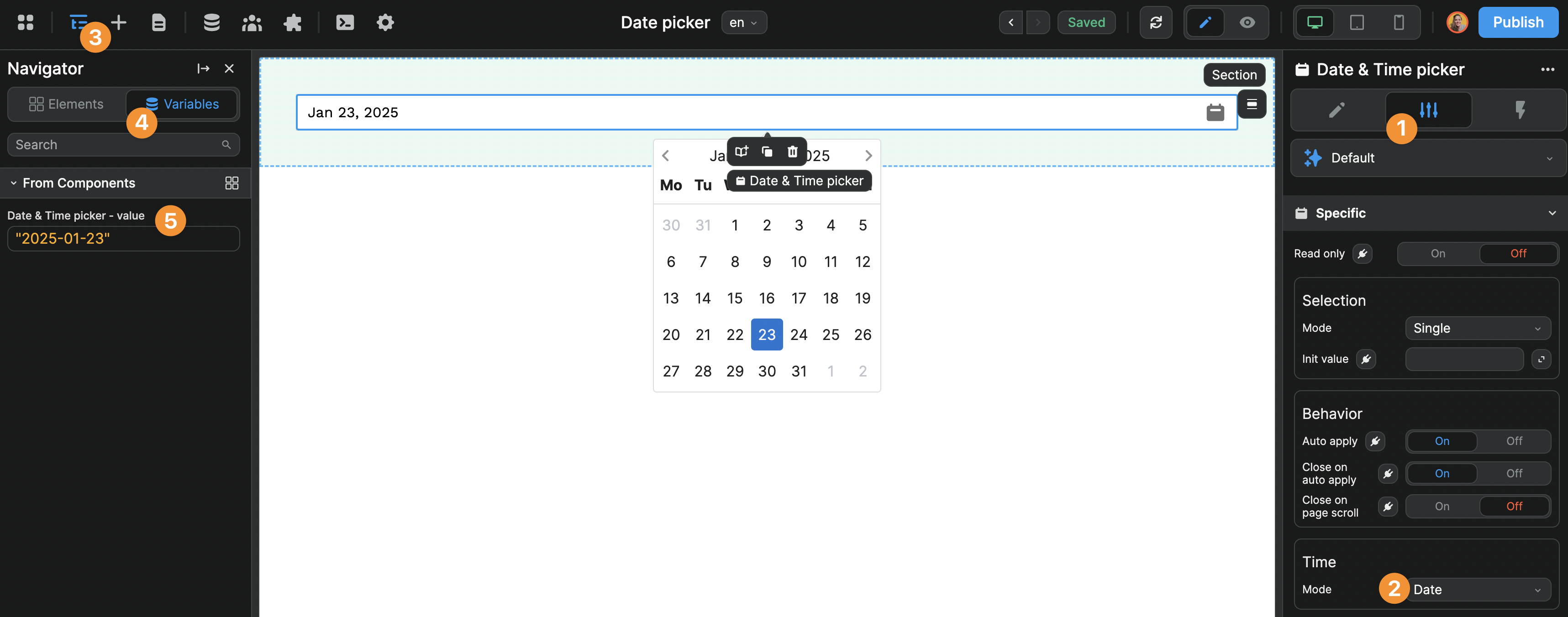 Date picker component variable