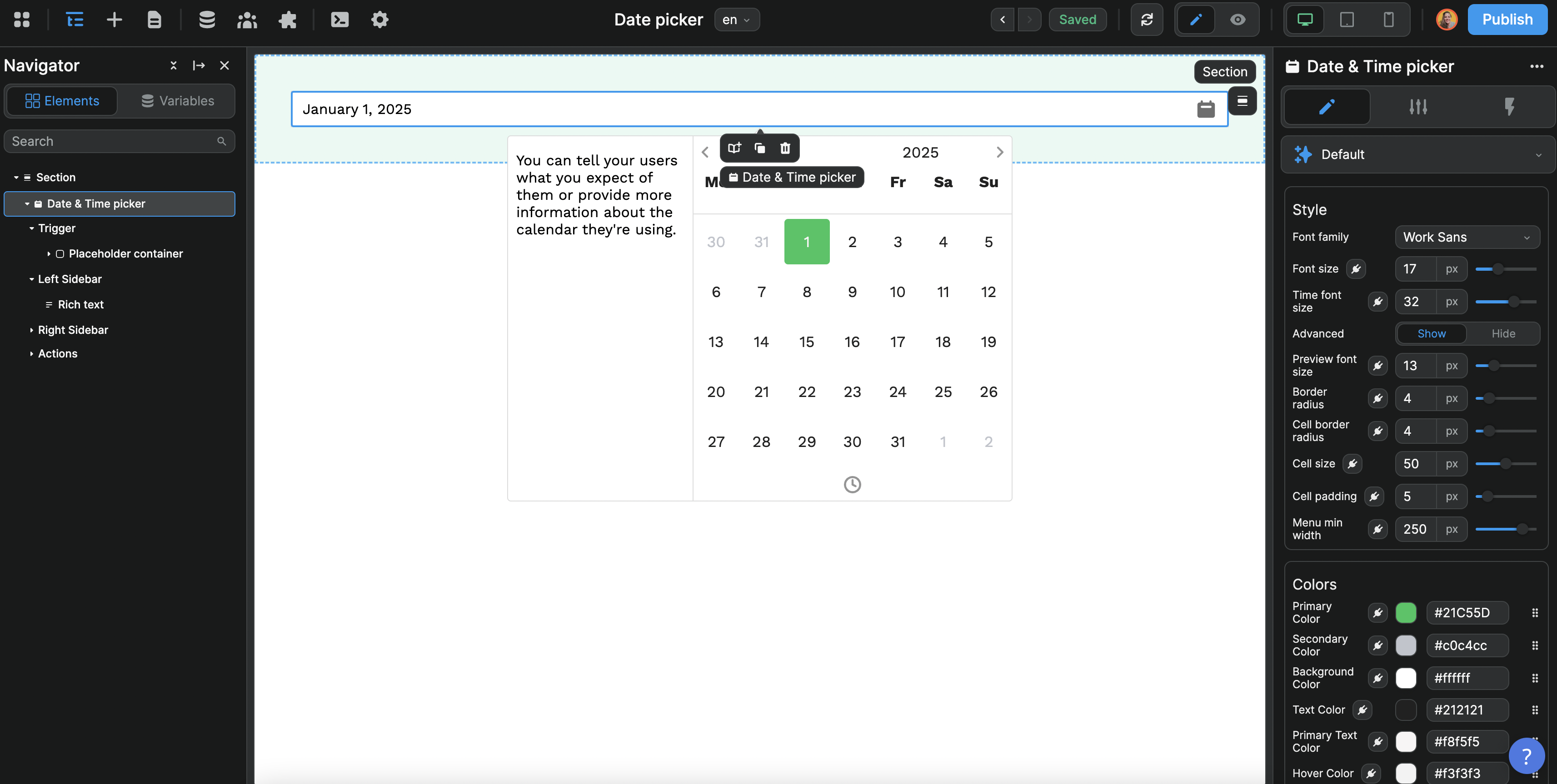 Date picker style and colors
