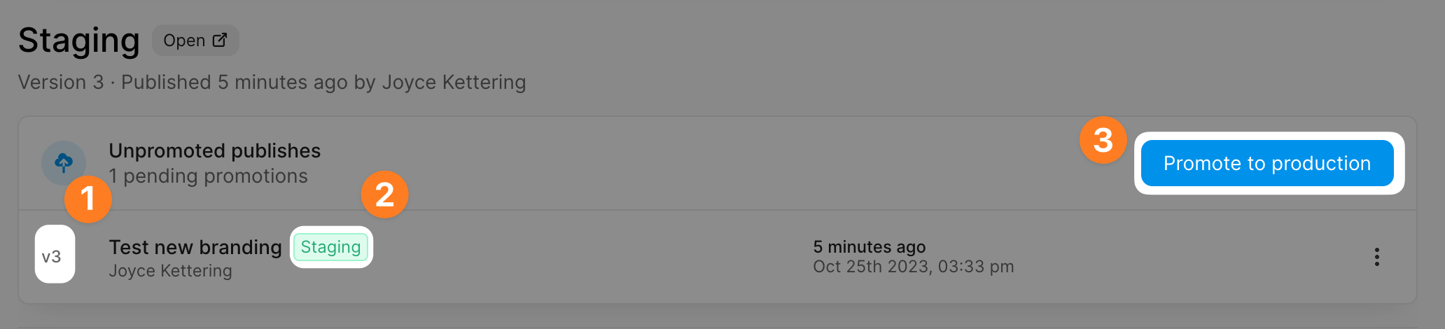 List of app versions that were published in staging