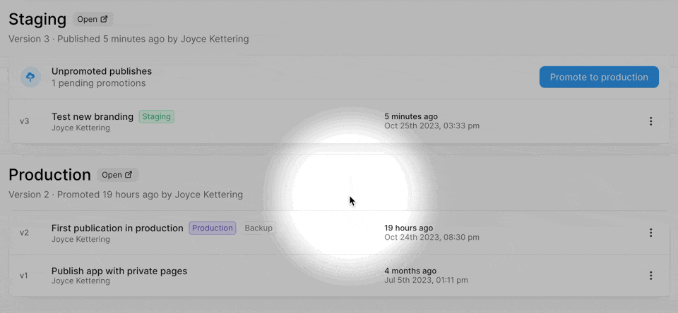 List of app versions that were pushed to production