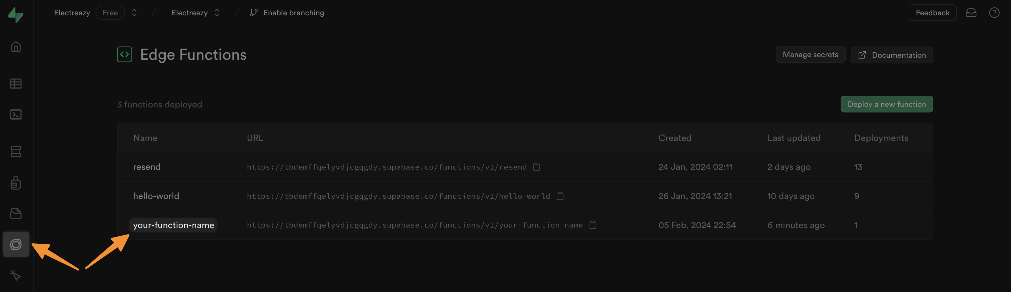Edge function examples in Supabase