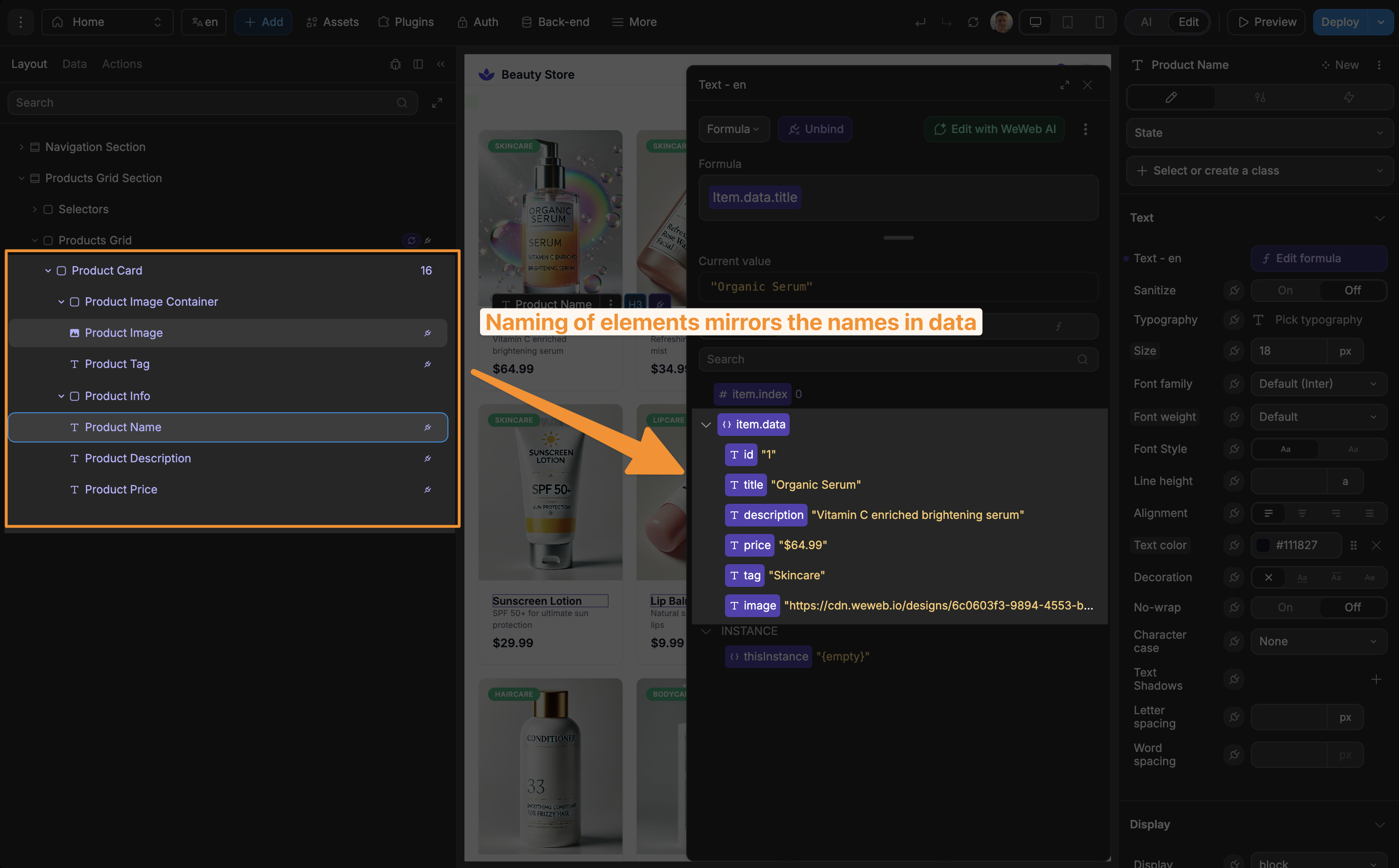 Element names match data