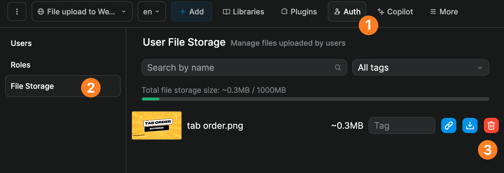 Delete a file uploaded by a user