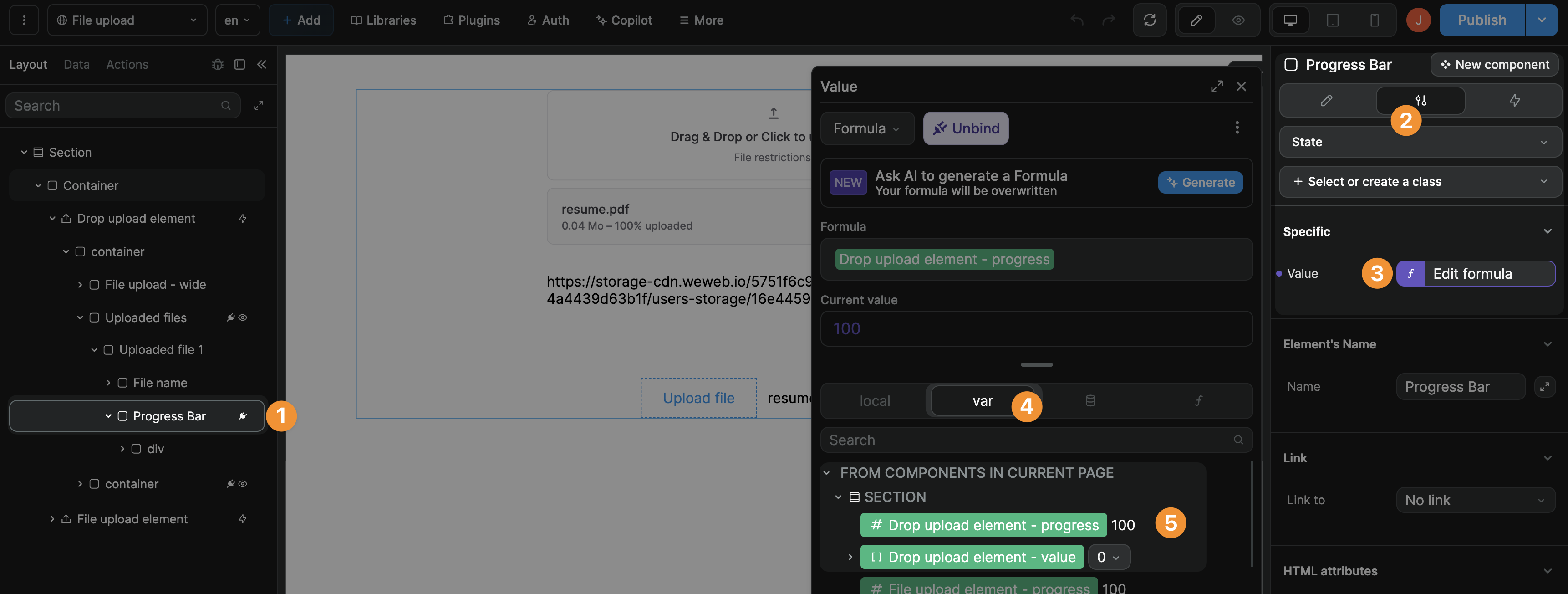 File upload progress binding