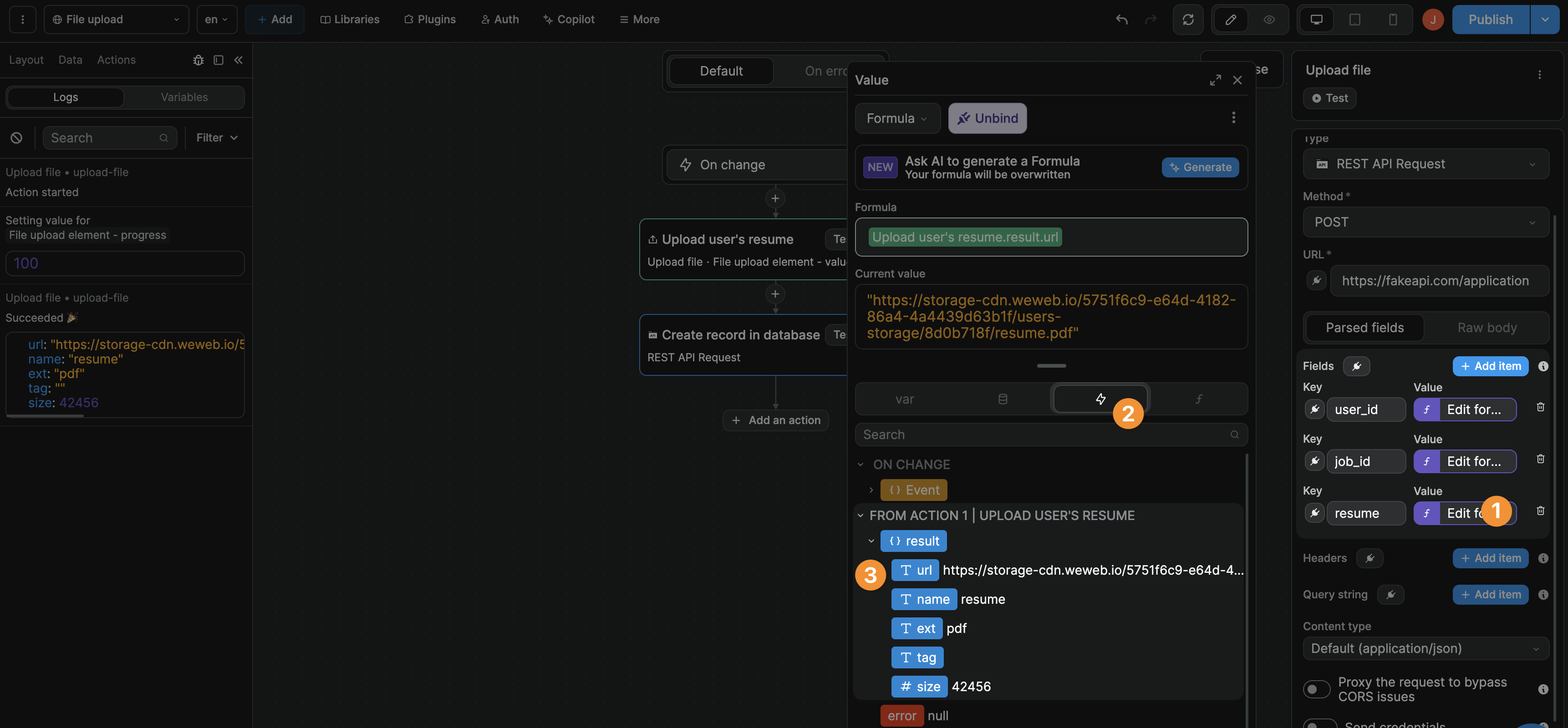 Result from previous action