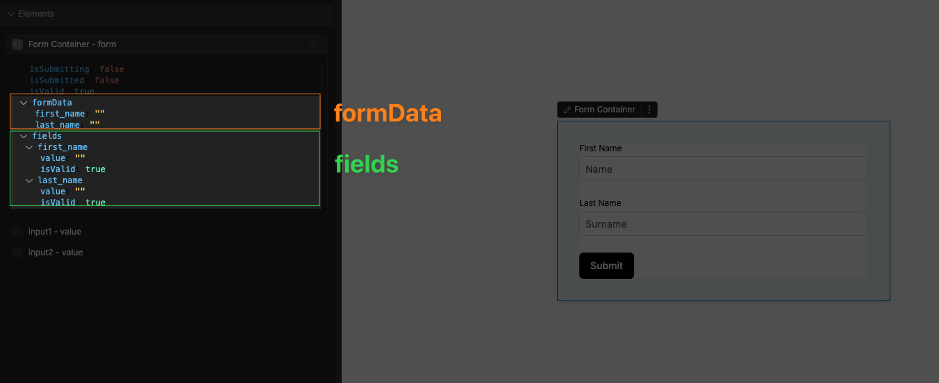 Form and fields data