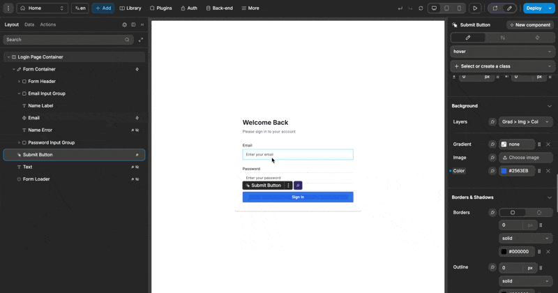 Workflow on form container