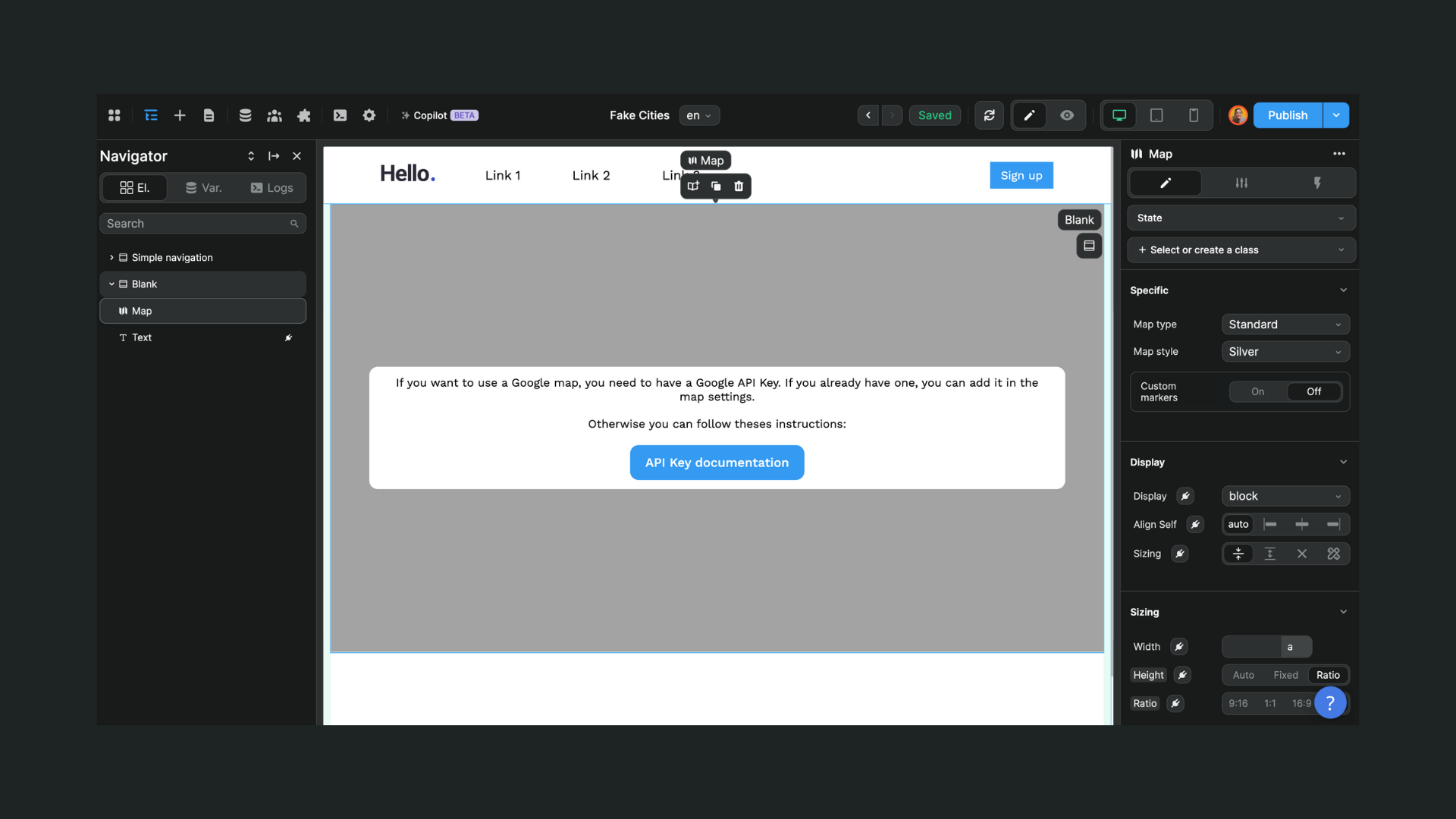 Google maps element in the canvas