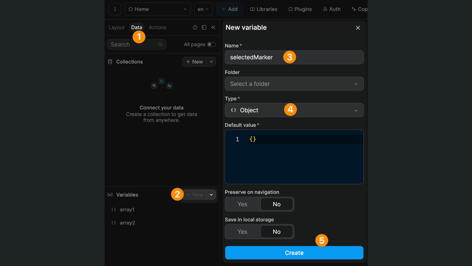 Object variable for maps element