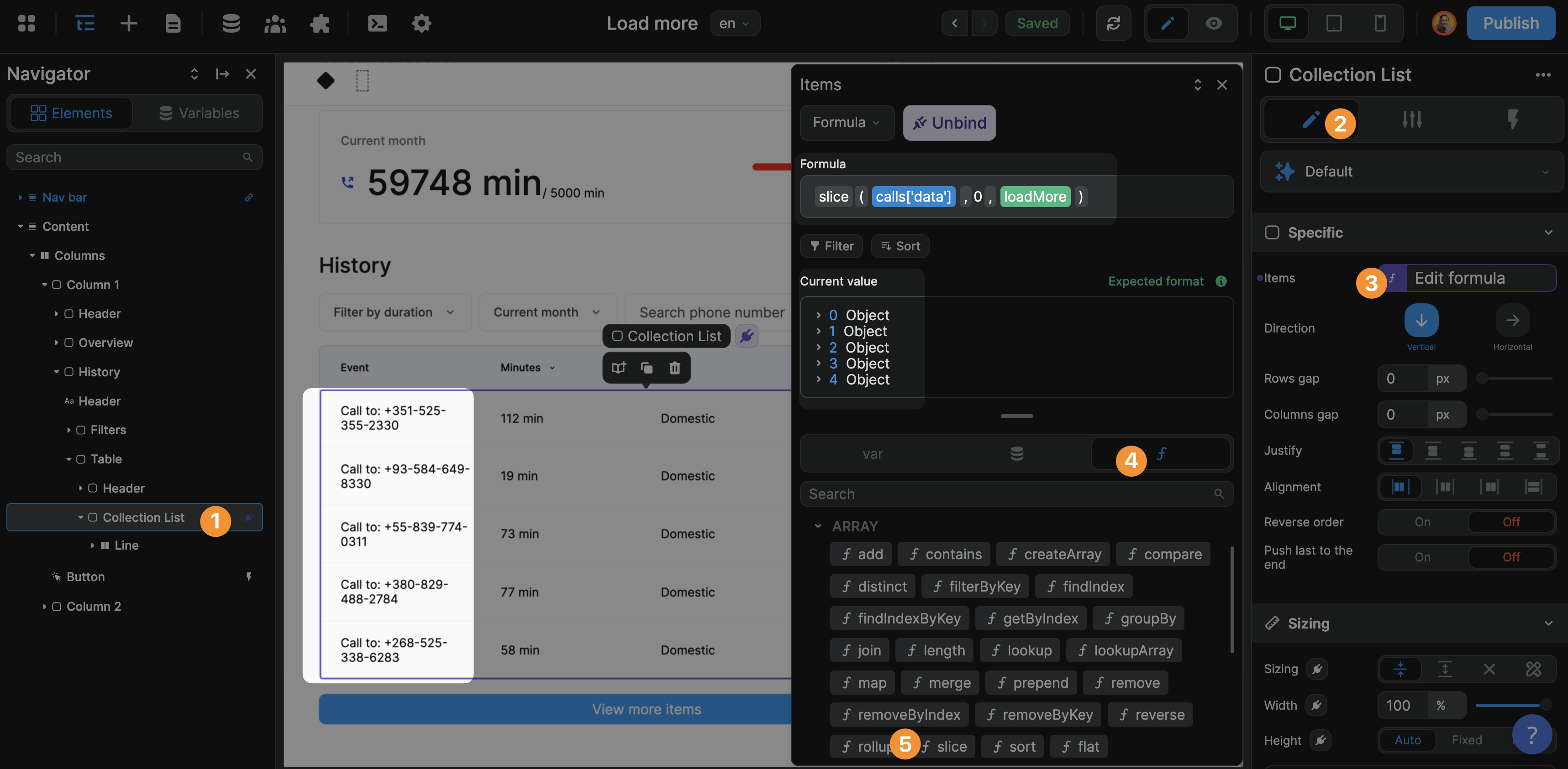 Slice collection based on loadMore variable