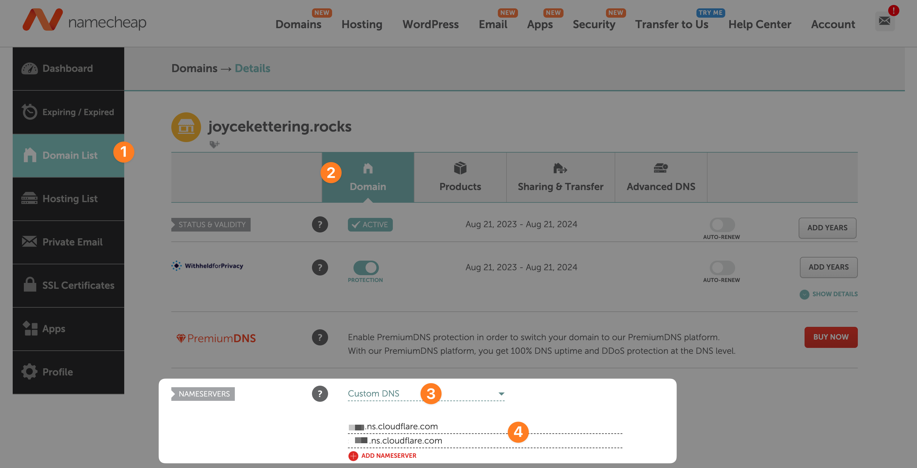 Change nameservers in Namecheap