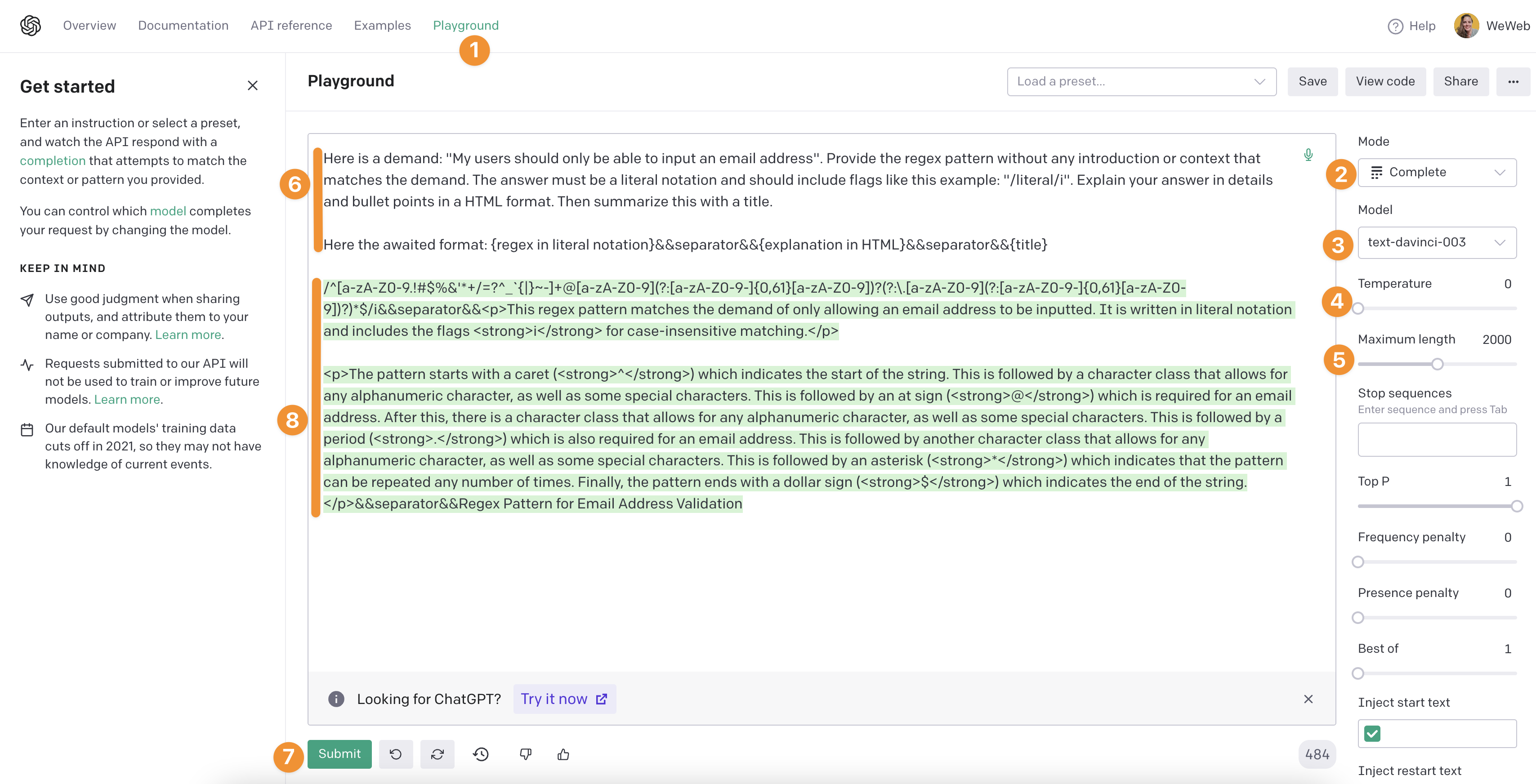 OpenAI completion playground