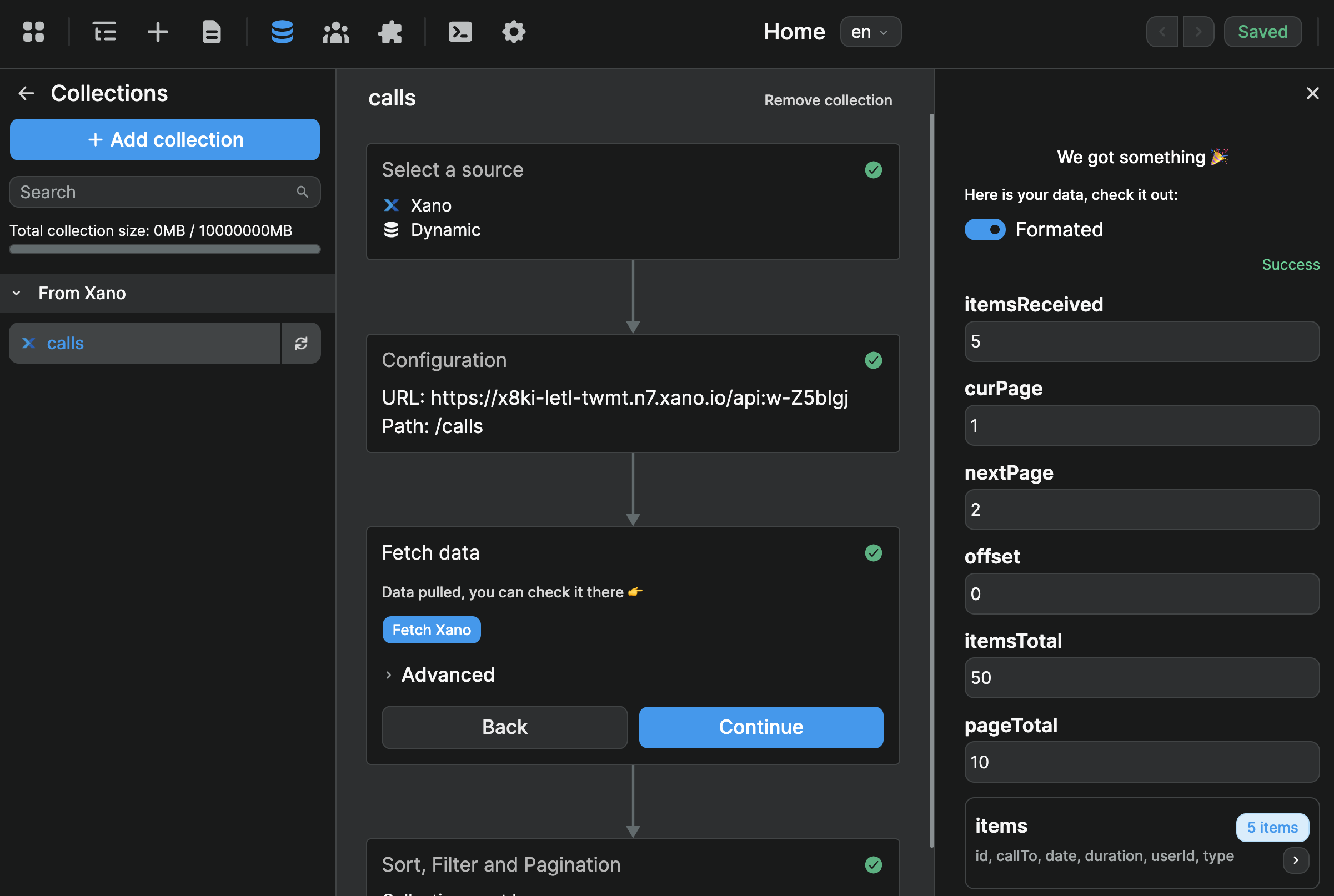 Paginated output in Xano