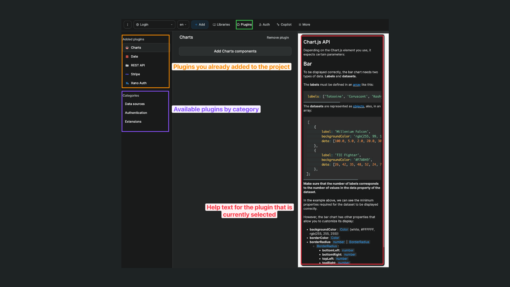 Plugin panel in WeWeb