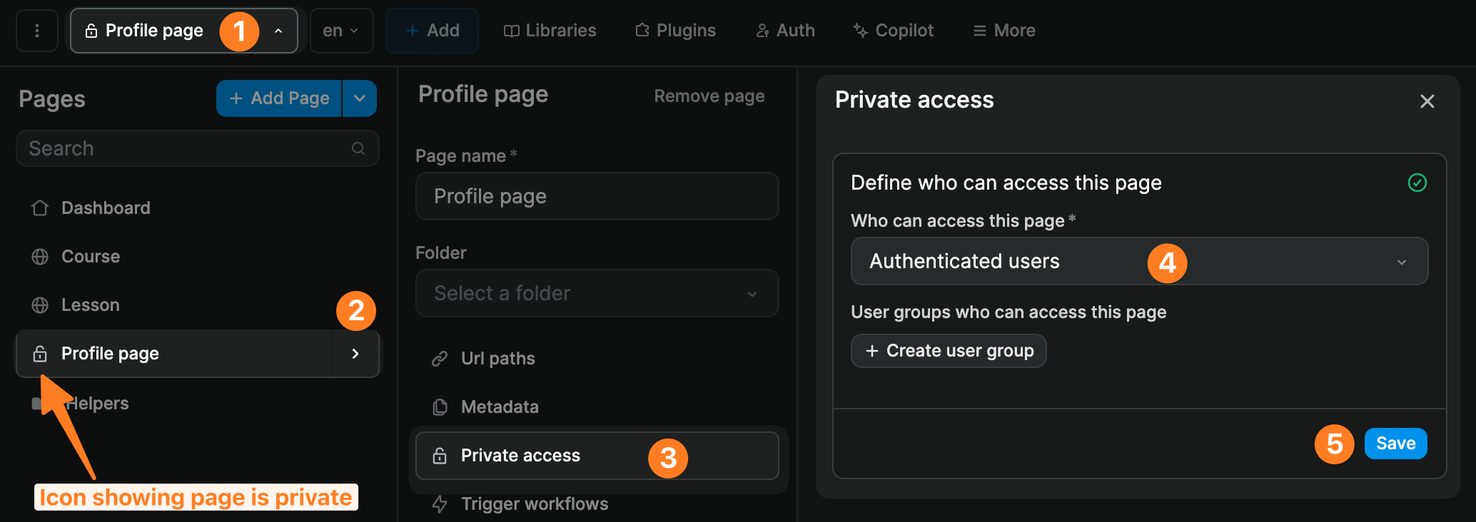 Private page settings