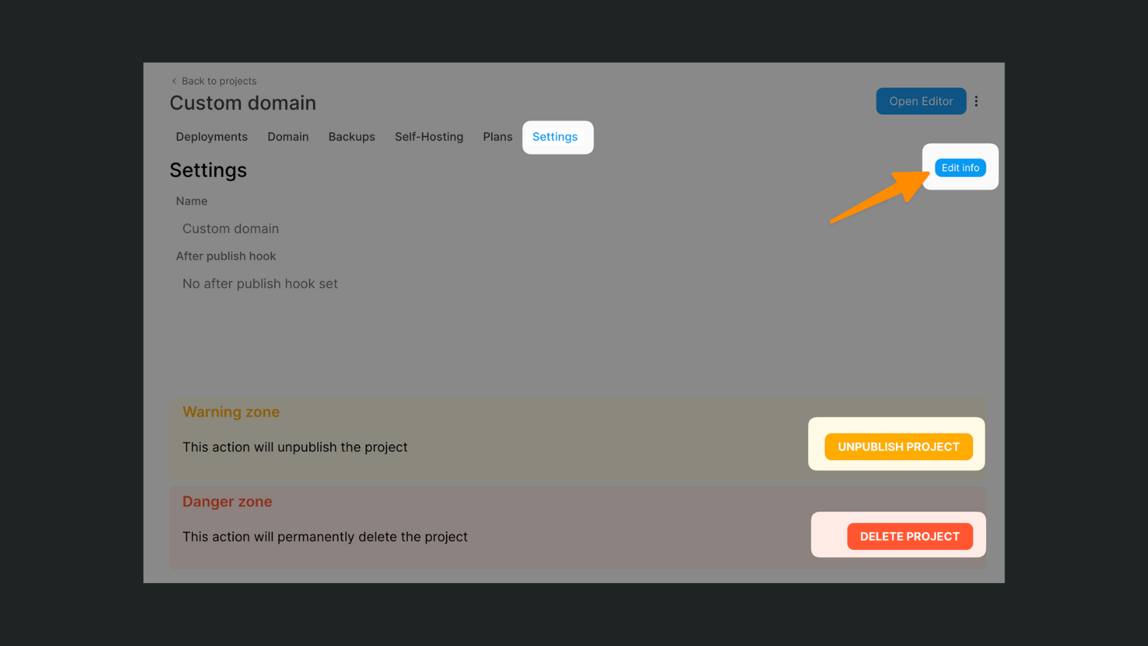 WeWeb project settings